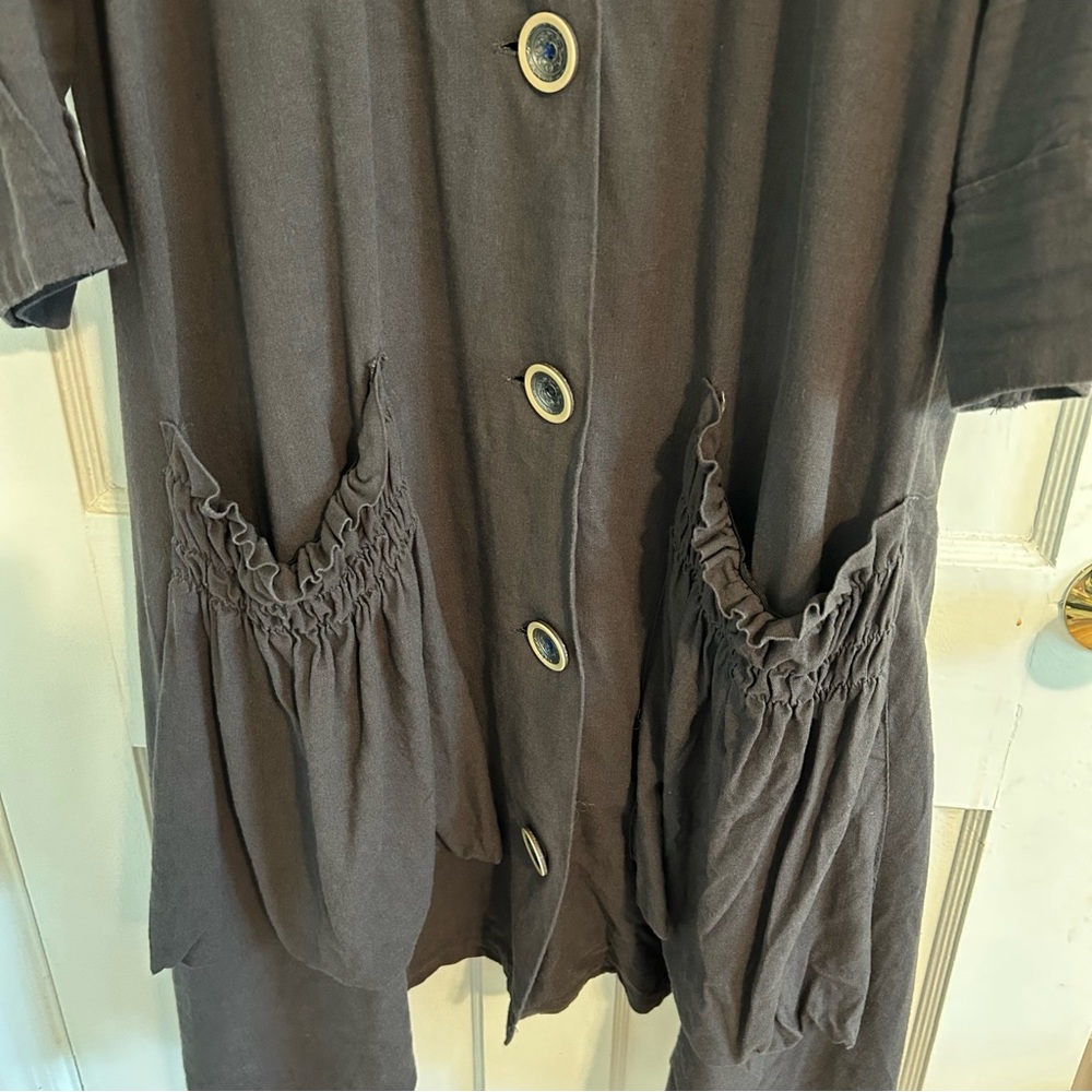 Women's Greige Button-Down Linen Dress with Pockets